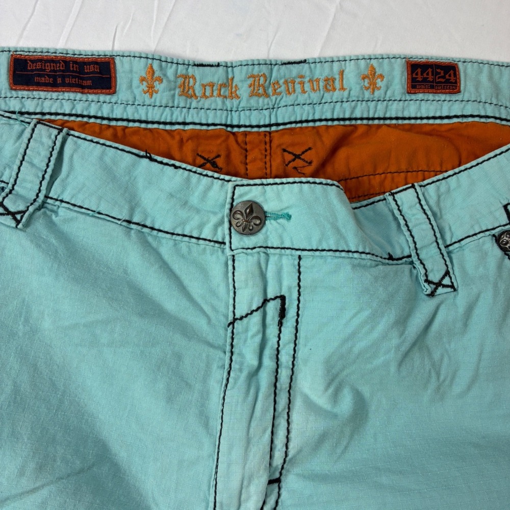 Rock Revival Cargo Shorts Mens 44 Y2K Baggy Ripstop Contrast Stitch RCM074-7 - Picture 13 of 16